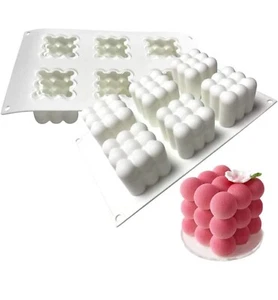 6 Hohlraum 3D Silikon RubikWürfel Blasenform für Kuchen Schokolade Gelee Kerze Seife - Bild 1 von 10