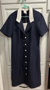 VTG Women’s Blue & White Dress Collared Button Front Size 14 - Picture 1 of 7