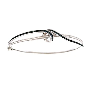 0,04 Karat blauer Diamant Sterlingsilber Twist Armreif Armband - Bild 1 von 1
