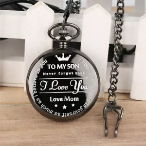 To My Son I Love You Forever Men Quartz Pocket Watch Pendant Chain Best Gift - Picture 1 of 15