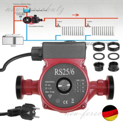 MARKENLOS Hocheffizienzpumpe 25/60-180 3 stufige Umwälzpumpe Heizungspumpe Verschraubungen
