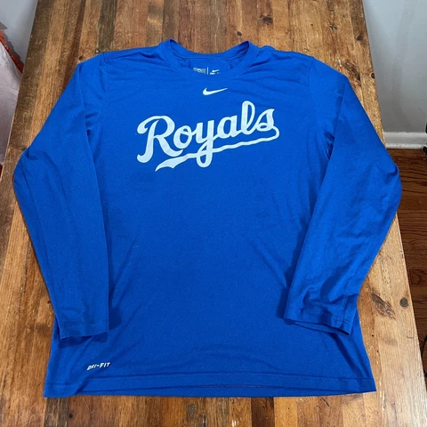 Kansas City Royals Shirt Mens Large Nike DriFIT Blue Pullover Long Sleeve MLB Cover