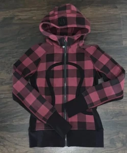 Lululemon Black Red Lumberjack Camp Check Scuba II Hoodie Jacket Size 4 HTF RARE - Picture 1 of 3