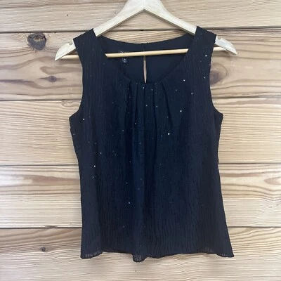 Talbots Shirt 8P Black 100% Silk Tank Sequins Embroidered Pleats Holiday B15 - Image 1 of 4
