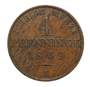 GERMAN STATES 4 Pfennig 1869 A, William I, Copper, KM# 483 - Picture 1 of 2