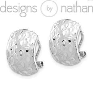 Designs by Nathan | 14k White Gold    Textured Omega Back Earrings - Picture 1 of 12