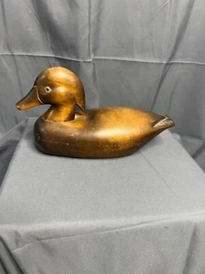 Vintage Large Hand Carved Wooden Duck Decoy with Glass Eyes Dark Wood - Picture 1 of 6