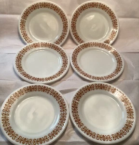 Vintage 6er Set Pyrex von Corning Brot Dessert Teller Kupfer Filigran 704 USA - Bild 1 von 9