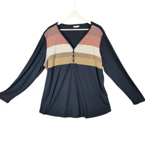 Camicetta casual Maurices a righe Henley top manica lunga scollo a V donna taglia 3X - Foto 1 di 6