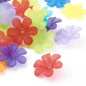 Acrylic Flower Beads Assorted Lot Hibiscus Beads 30mm Large Jewelry Making 10pcs - Picture 1 of 2