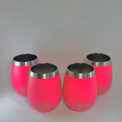 (4 Pack) NEW Yeti Hot Tropical Pink 10oz Wine Tumblers Never Used *! NO LIDS !* - Image 1 of 4