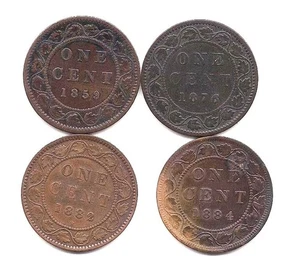 Centavos grandes Canadá 1859, 1876-H, 1882-H, 1884---¡Desgaste honesto!!! - Imagen 1 de 2