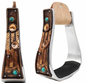 Horse 5" Aluminum Antique Copper Cactus Engraved Western Saddle Stirrups 51229 - Picture 1 of 6