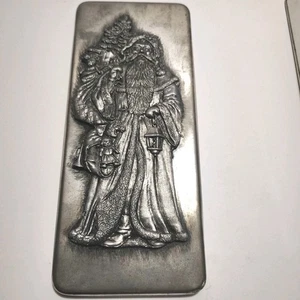 Caja de lata de metal vintage Metzke peltre viejo mundo Santa superposición montada 9x4x2 - Imagen 1 de 5