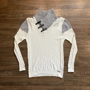 Suéter Y2K / Vintage LCR Edición Negra Blanco Gris Hebilla Cuello Embudo XXL - Imagen 1 de 11