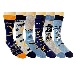 NEW IN BOX Yellowstone 6-Pack Unisex Casual Crew Sock M 7-12 W 8-13 - Picture 1 of 7