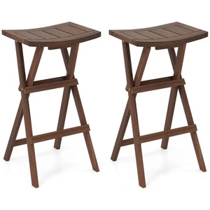 Bar Stools Set of 2 30" Folding Bar Height Stools with Saddle Seat & Footrest - Picture 1 of 9