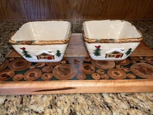 St. Nicholas Square Heartland Bowls Christmas Winter Scene - Set of 2 - Picture 1 of 8