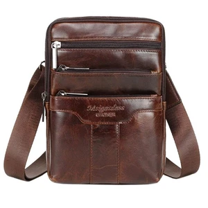 Small Leather Sling Shoulder Bag Messenger Pack for Men Women Travel Business... - Picture 1 of 7