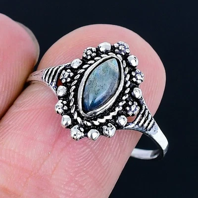 Anillo Labradorita 925 Chapado en Plata Hecho a Mano de EE. UU. Talla 9 Foto 1 de 3