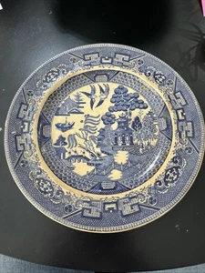 Antiker Büffel Keramik Blue Willow Geschirr Teller - datiert 1918 9 Zoll Durchmesser - Bild 1 von 5
