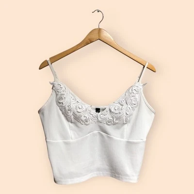 Camiseta sin mangas recortada femenina linda detallada cosida blanca Allegra K para mujer XL Foto 1 de 4