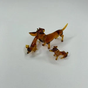 Vintage Hand-Blown Amber Art Glass Dachshund Dog (Lot Of 3 Figurines) - Picture 1 of 4