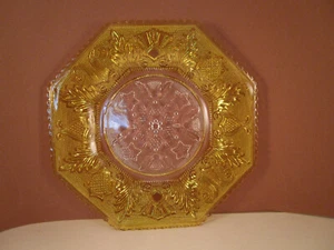 Vintage Duncan Miller Amber Flash Glass Harp & Thistle Octagonal Salad Plate - Bild 1 von 9