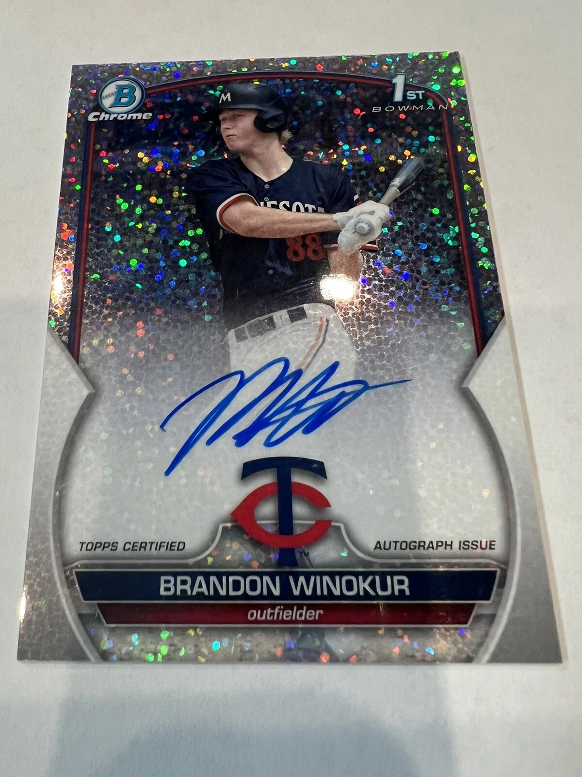 2023 Bowman Chrome Draft Brandon Winokur 1st Sparkle Refractor Auto #42/71 Twins