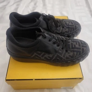 Fendi FF Embossed Logo Black Sneakers UK Size 8 Immaculate - Picture 1 of 10