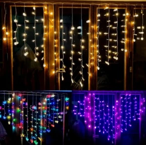 Plug In Heart LED Fairy Curtain String Lights Bedroom Wall Window Xmas Decor NEW - Picture 1 of 24