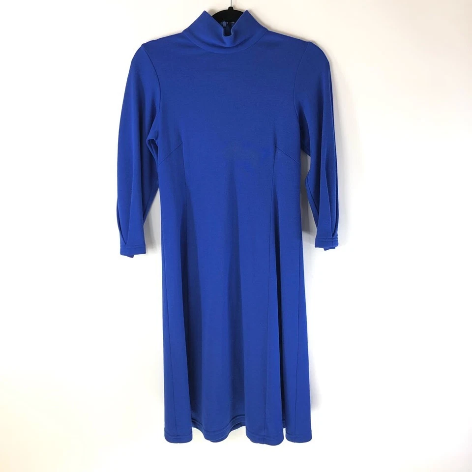 Worth Womens Sheath Dress Blue Mock Neck Wool Blend 3/4 Sleeve Back Zipper 4 - Image 1 of 4