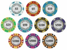 Monte Carlo 14g Clay Poker Chips Sample Set New - 10 Denominations