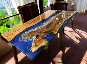 Blue River Epoxy Table , Cafeteria Coffee Table, Resin Epoxy Table for Office - Picture 1 of 10