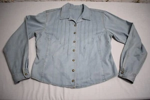 Womens Denim Shacket Pearl Snap Wester Rodeo Cowgirl Mid Length Medium - Picture 1 of 7