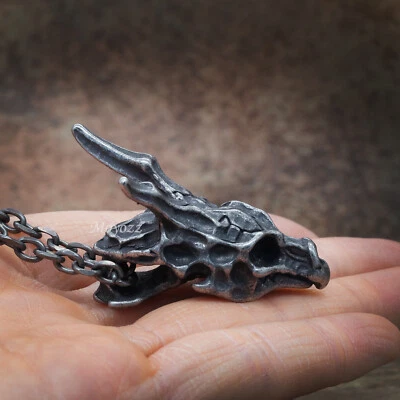 Genial collar colgante de calavera de dragón de acero inoxidable para hombre regalo vintage Foto 1 de 4