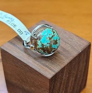 Generation Gems Round Turquoise Cabochon & Citrine Sterling Silver Ring Size 5 - Picture 1 of 11