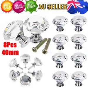 8PCS 40MM Clear Cupboard Wardrob Door Knobs Cabinet Draw Pull Handle AU - Picture 1 of 8