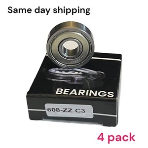 4 Pack 608ZZ C3 Skateboard Ball Bearing Metal Shields, 8x22x7mm - Picture 1 of 2
