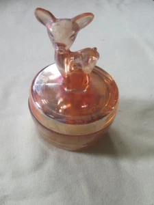 Vintage deer carnival glass powder dish marigold color Jeanette Glass 6" tall - Picture 1 of 2