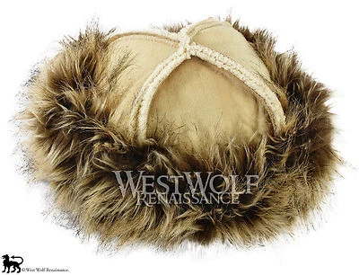 Desert Fox Fur-Trimmed Viking Hat - Faux Fur Norse/helmet/cap/armor/larp/cosplay - Image 1 of 4