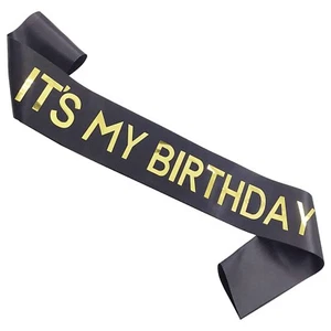 MGJSRNH It's My Birthday' Sash,Birthday Gift for Girl Boy Black Soft Satin Go... - Picture 1 of 7