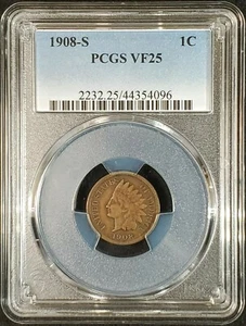 1908-S Indian Head Cent PCGS VF25 2232.25/44324096 Exquisite Coin Rare - Picture 1 of 11