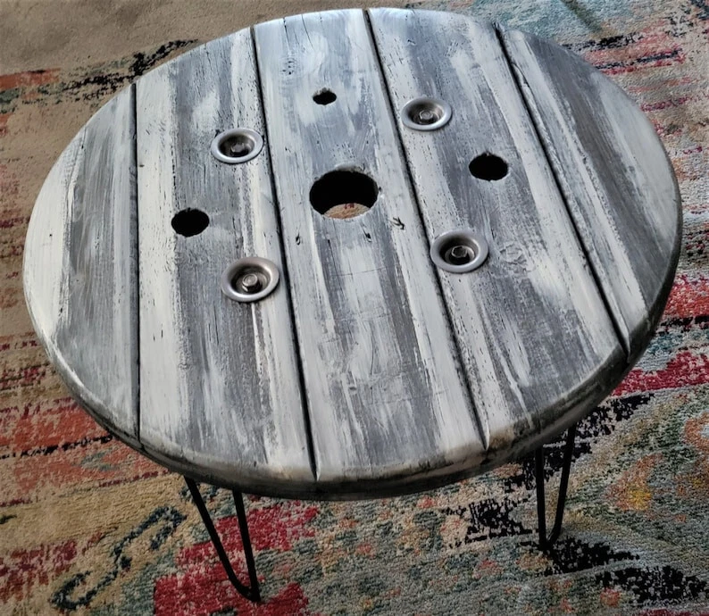 New Grey Finished Designer Round Coffee Outdoor Wooden Table Hand Crafted Gift - Image 1 of 4