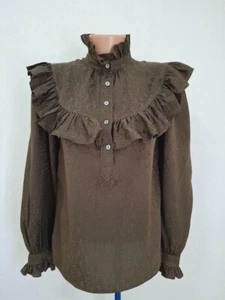 Vintage 70’s Saint Laurent Silk Jacquard Blouse paisley ruffled collar Size 38 - Picture 1 of 24