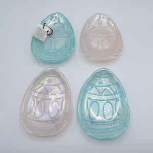 AKCAM PIATTI VETRO TURCO IRIDESCENTE A FORMA DI UOVO DI PASQUA COLORI ASSORTITI S/4 NUOVI - Foto 1 di 17