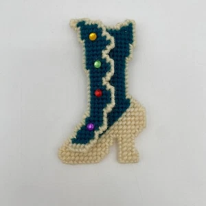 Vintage Needle Point Victorian Shoe Plastic Canvas Hanging Magnetic Pen holder - Picture 1 of 5