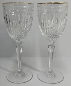 Set of 2 Marquis By Waterford Crystal Wine Goblets Gold Trim 8-3/8" Tall (READ) - Picture 1 of 6