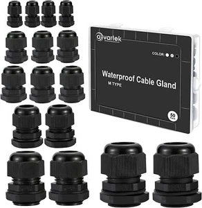 Kit de 50 piezas de glándulas de cable de nailon impermeables juntas IP68 juegos de herramientas de tuerca de seguridad ajustable - Imagen 1 de 31