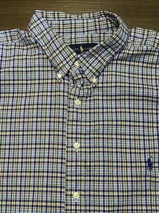Polo Ralph Lauren 2XB blu multicolore a quadri con bottoni L/S camicia cotone - Foto 1 di 8